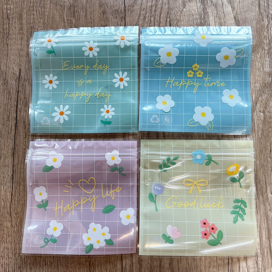 圖案(粉色花花 - 4種圖案混款)食品包裝Zip袋 (13.5x13.5cm) - 10個 Cartoon Zip Up Plastic Bag (13.5x13.5cm) - 10pcs