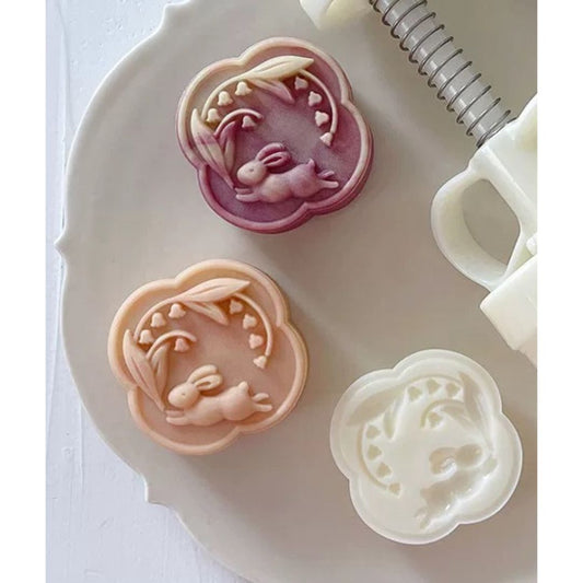 月餅模具 - 兔子與鈴蘭1片裝 (50-63克) Mooncake Mold (50-63g)