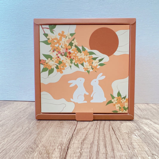 月餅包裝盒 - 橙色白兔 (正方 17x17x5cm/長方24.5x17x5cm) Mooncake Packaging Box - Orange rabbit [不設送貨 可到門市購買]