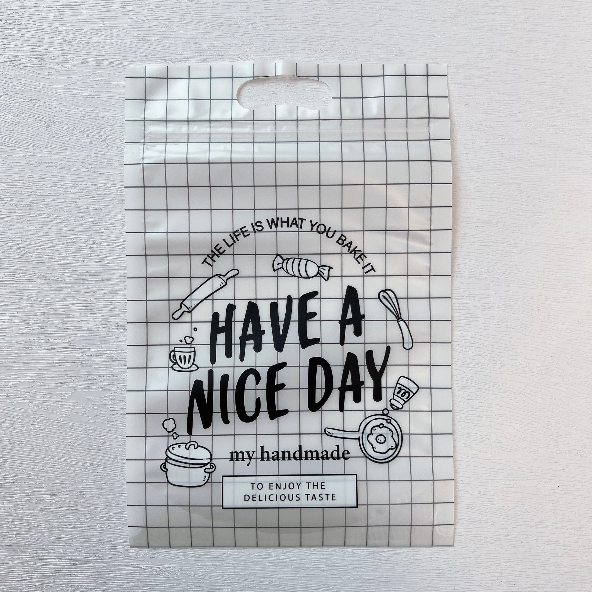 圖案(格仔have a nice day)食品包裝Zip袋 (22.5*15.5cm) - 5個 Cartoon Zip Up Plasti ...