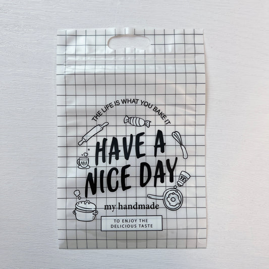 圖案(格仔have a nice day)食品包裝Zip袋 (22.5*15.5cm) - 5個 Cartoon Zip Up Plastic Bag (22.5*15.5cm) - 5pcs