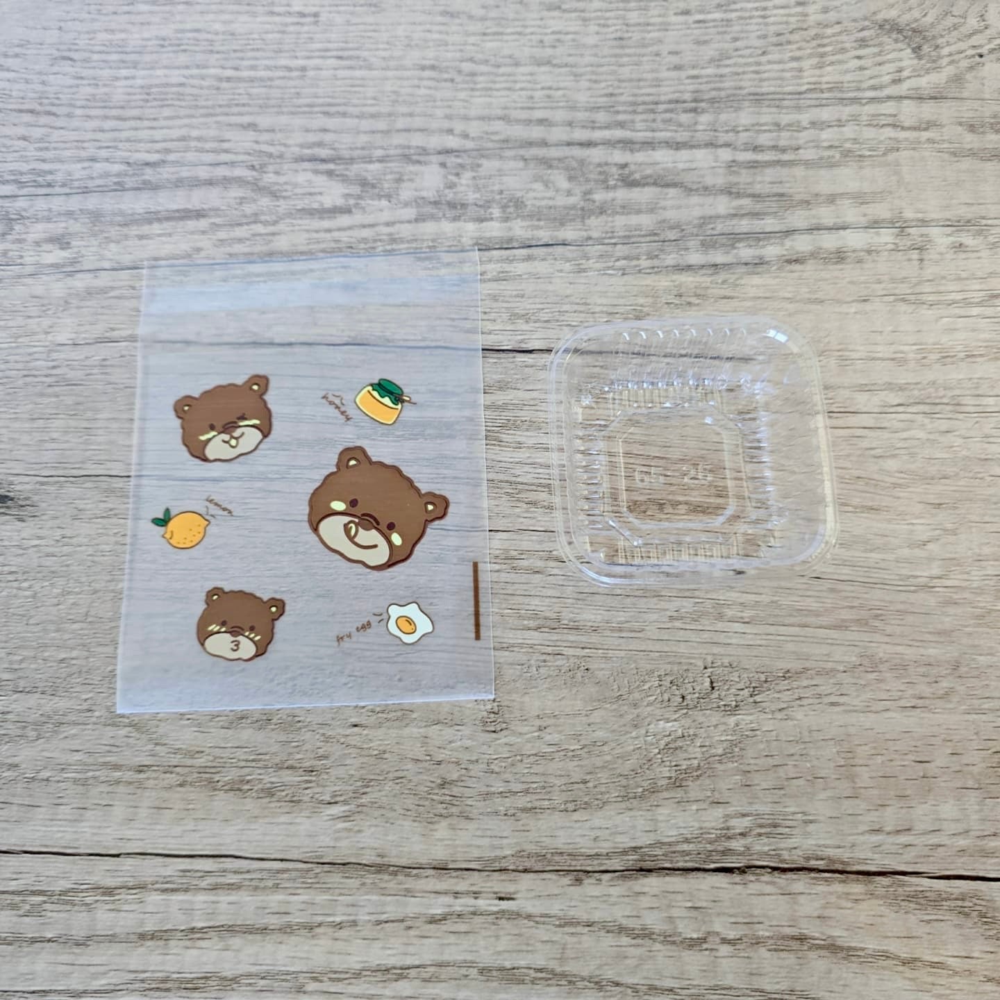 圖案(淘氣小熊)黏貼食品包裝袋連托 (9.5x9.5+3cm/50g) - 20個  Transparent Plastic Bag (9.5x9.5+3cm/50g) - 20 pcs