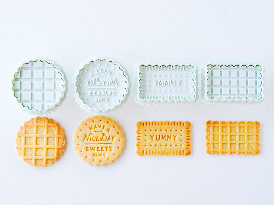 [日本直送] COTTA 卡通按壓式曲奇模具套裝 (波浪邊方形圓形4件) COTTA Cookie Mold (Wavy Edged Rectangular/Round Shape Cutter)