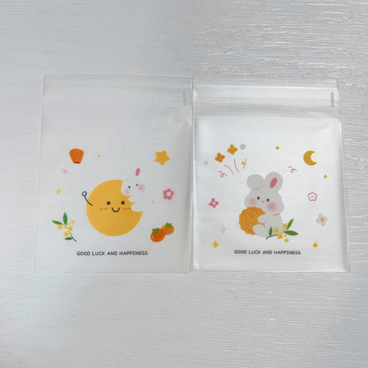 圖案(小兔伴月/中秋祝福/全透明)黏貼食品包裝袋連托 (9.5x9.5+3cm/50g) - 20個 Transparent Plastic Bag (9.5x9.5+3cm/50g) - 20 pcs