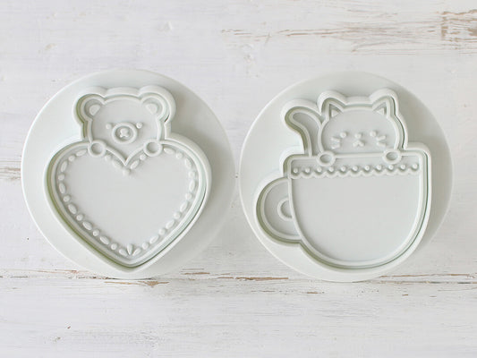 日本直送COTTA 卡通按壓式曲奇模具套裝 (動物心/咖啡杯2件) COTTA Cookie Mold (Animals with Heart and Coffee Cup)